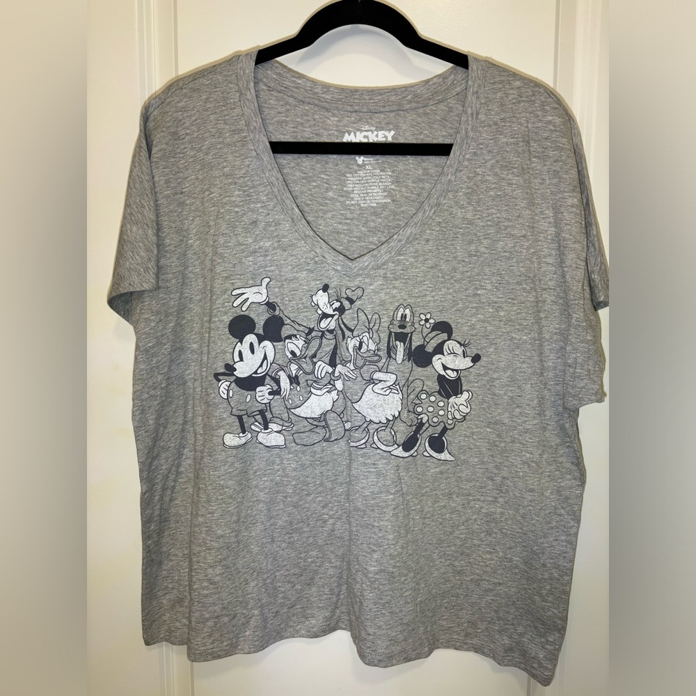 Mickey and Friends XL Womens Heathered Grey VNeck Tshirt Retro Comfy Disney